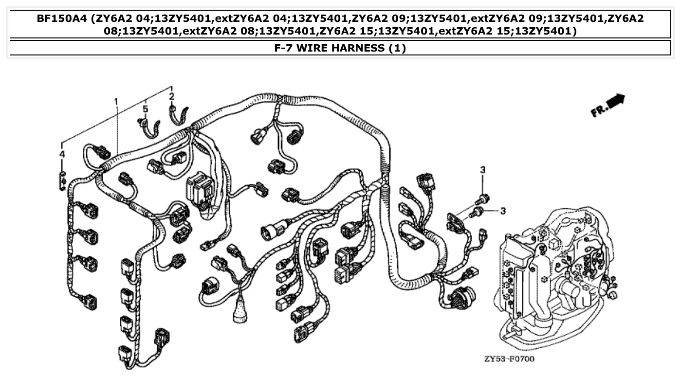 Honda BF150A4 WIRE HARNESS (1) parts diagram