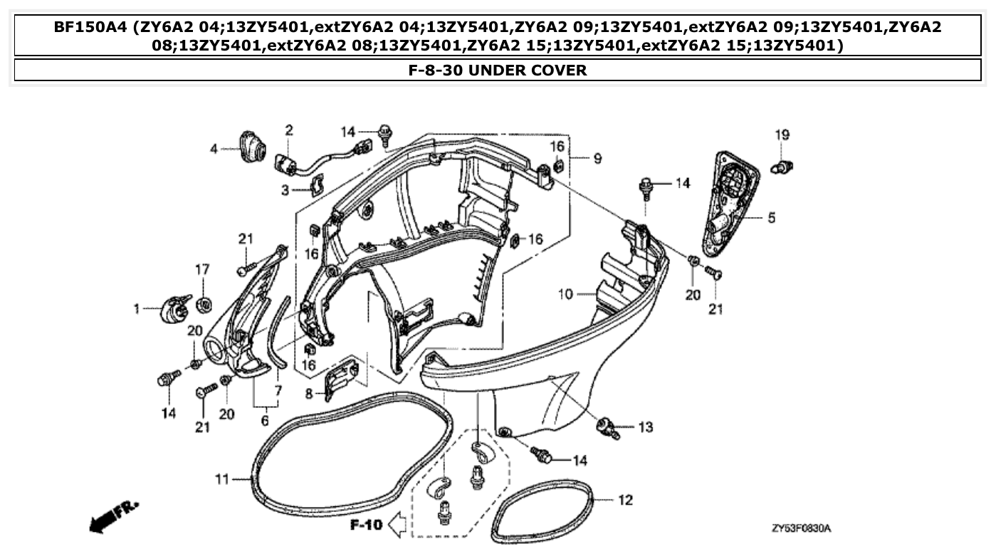 Honda BF150A4 UNDER COVER parts diagram