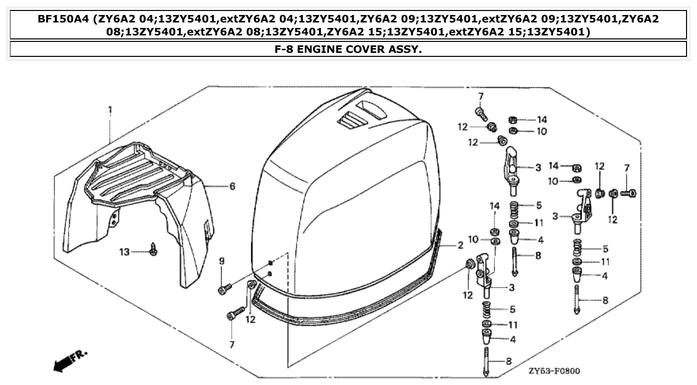 Honda BF150A4 ENGINE COVER ASSY. parts diagram