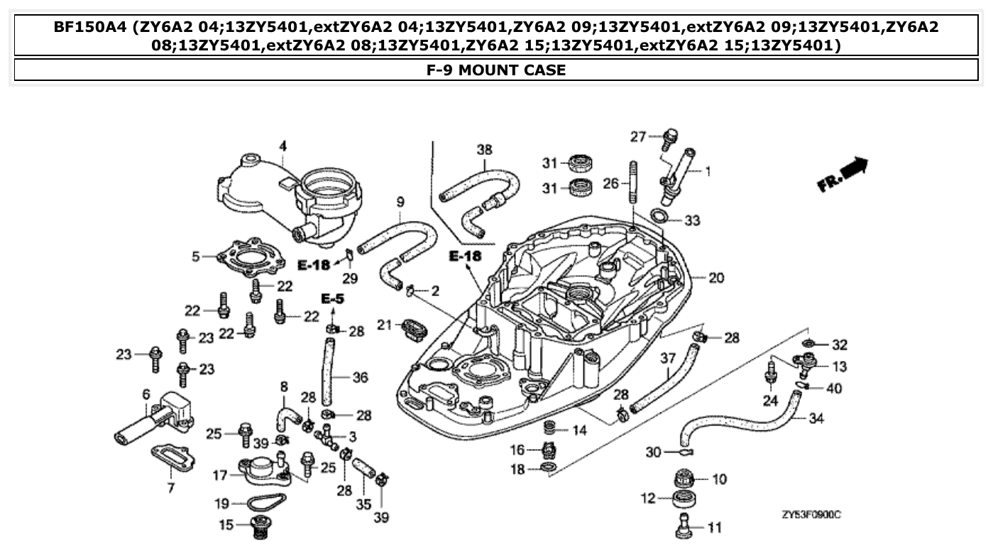 Honda BF150A4 MOUNT CASE parts diagram