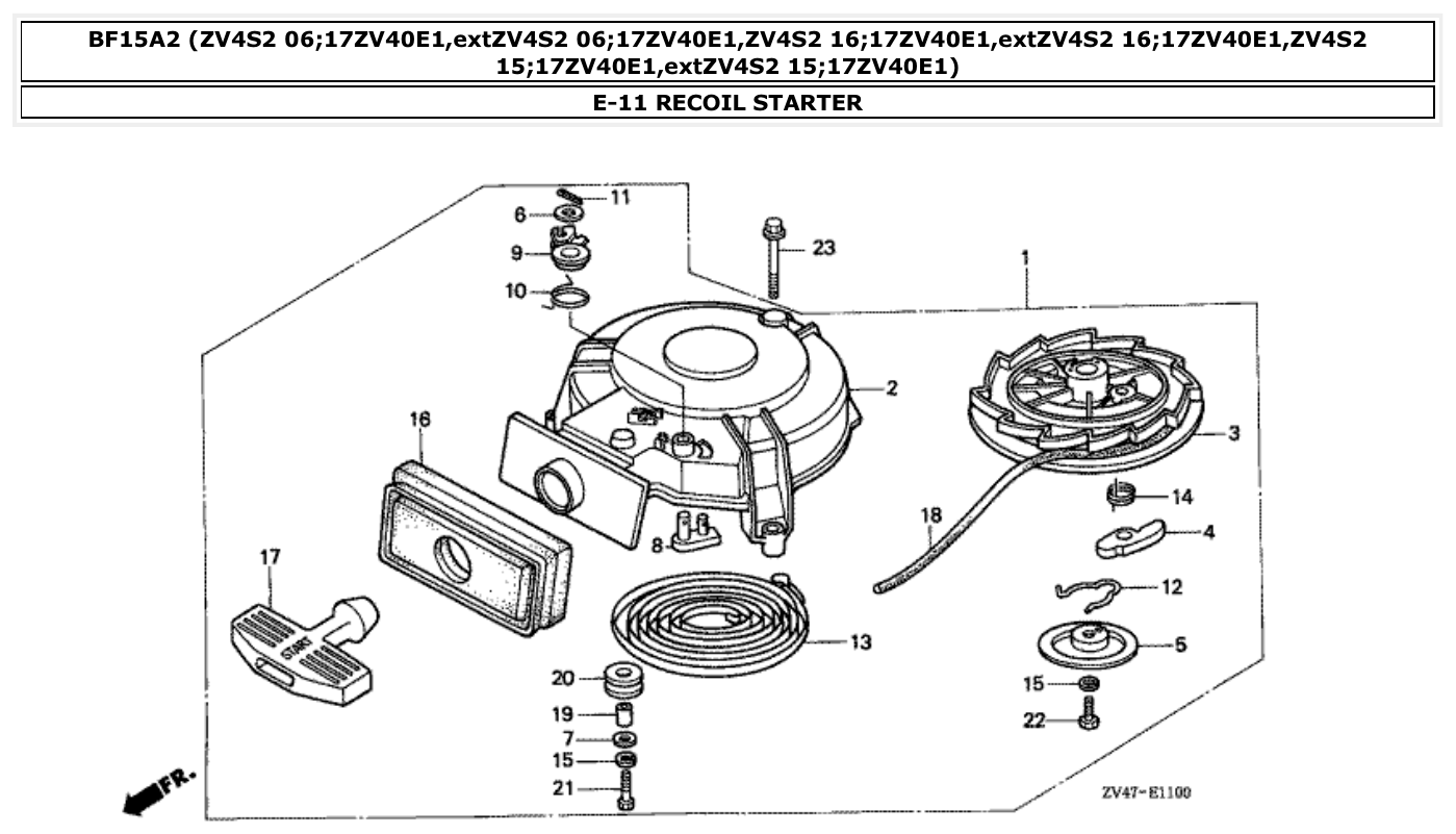 Honda BF15A2 RECOIL STARTER parts diagram