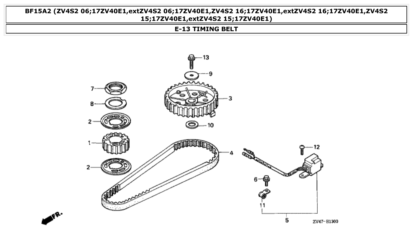 Honda BF15A2 TIMING BELT parts diagram