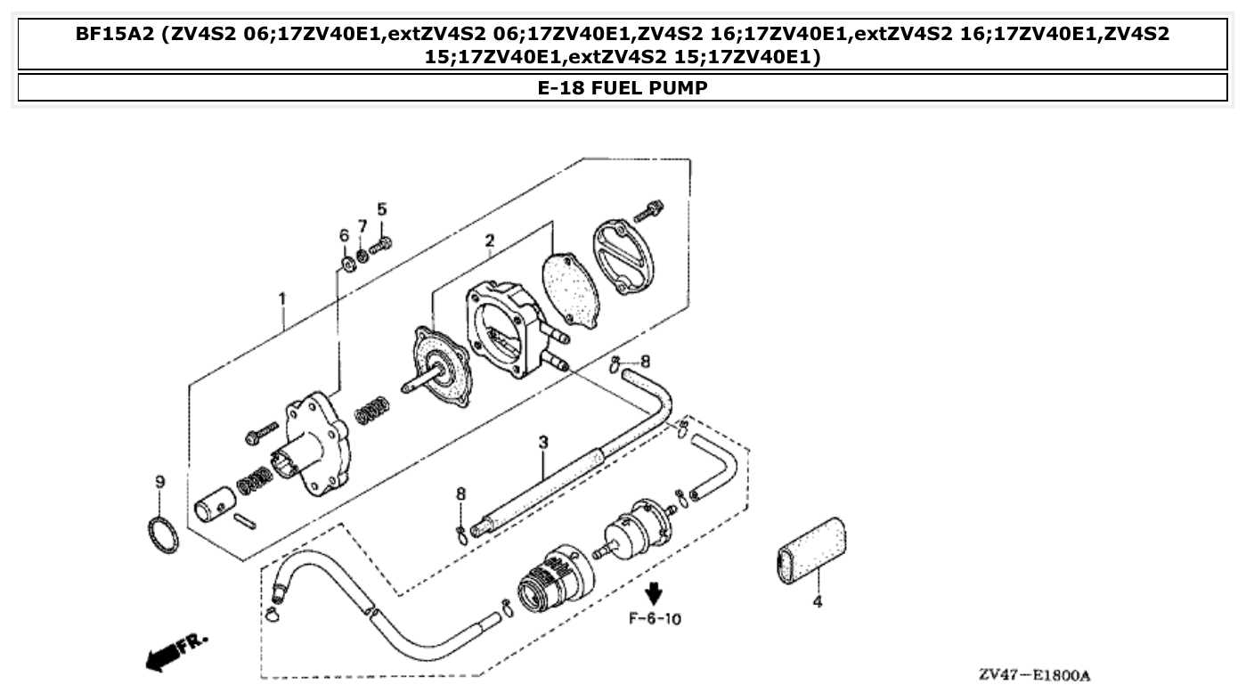 Honda BF15A2 FUEL PUMP parts diagram