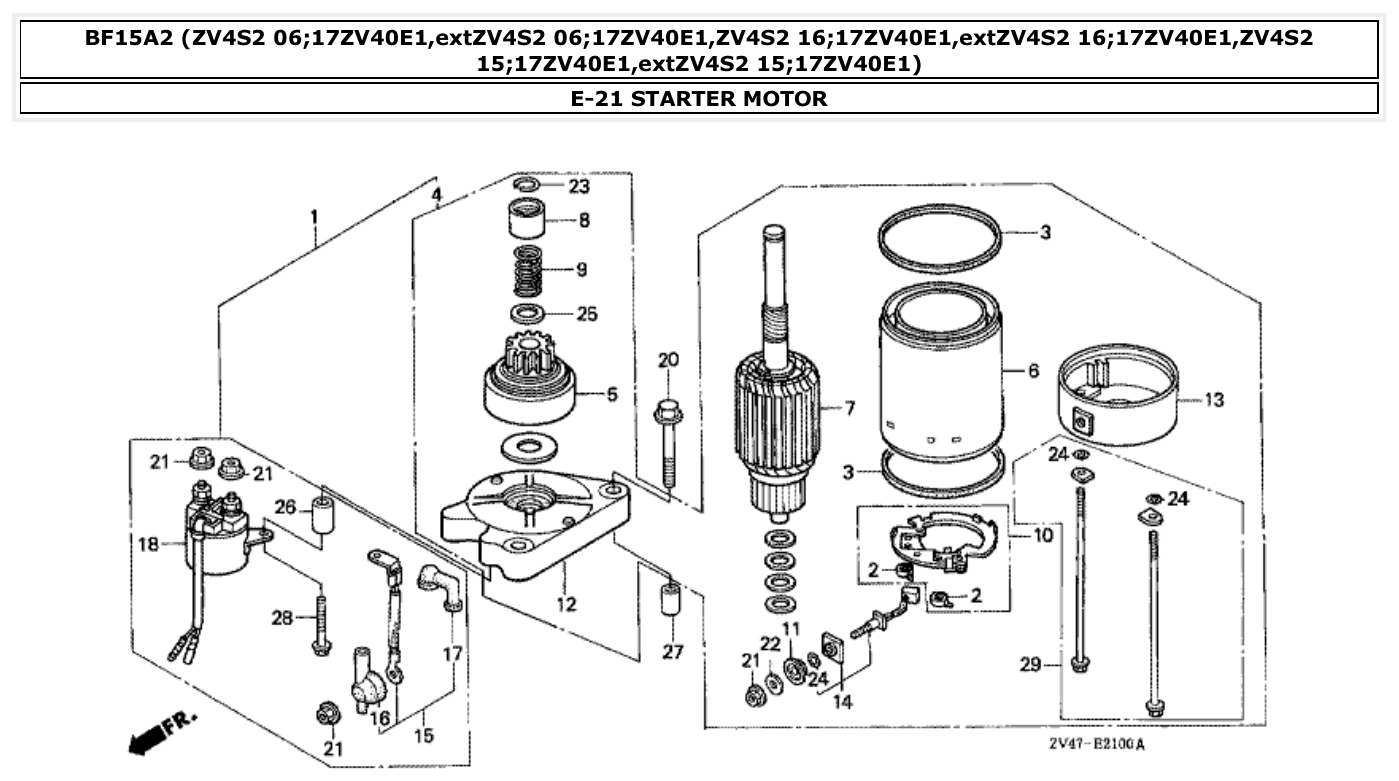 Honda BF15A2 STARTER MOTOR parts diagram