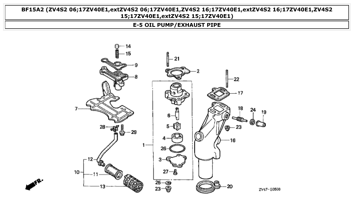 Honda BF15A2 OIL PUMP/EXHAUST PIPE parts diagram