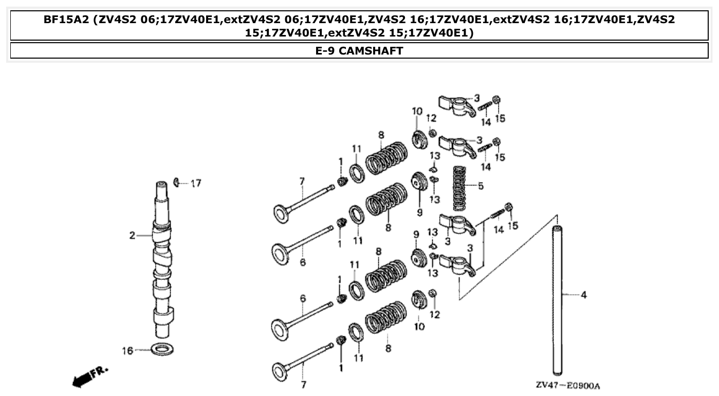 Honda BF15A2 CAMSHAFT parts diagram