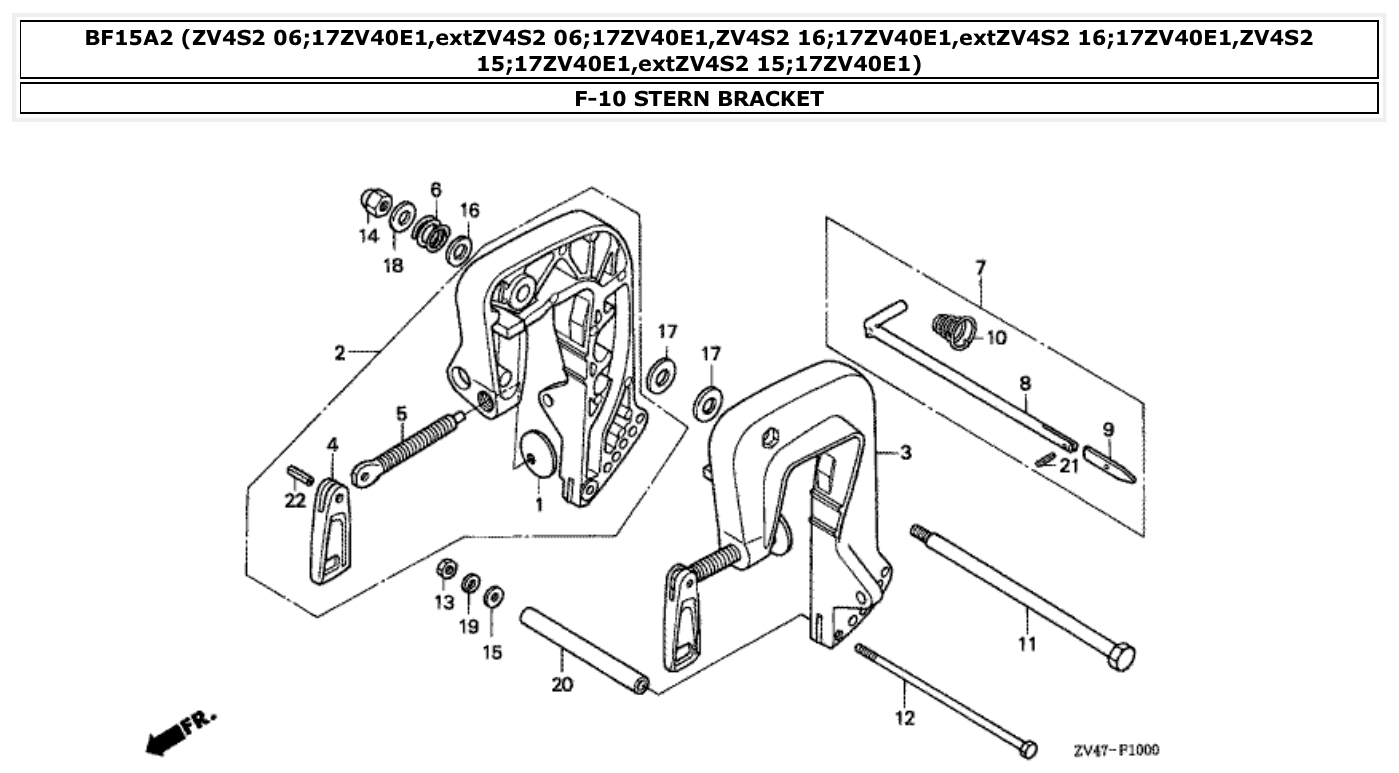 Honda BF15A2 STERN BRACKET parts diagram