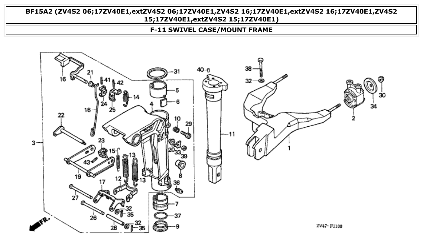 Honda BF15A2 SWIVEL CASE/MOUNT FRAME parts diagram