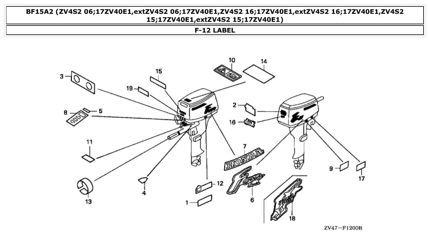 Honda BF15A2 LABEL parts diagram