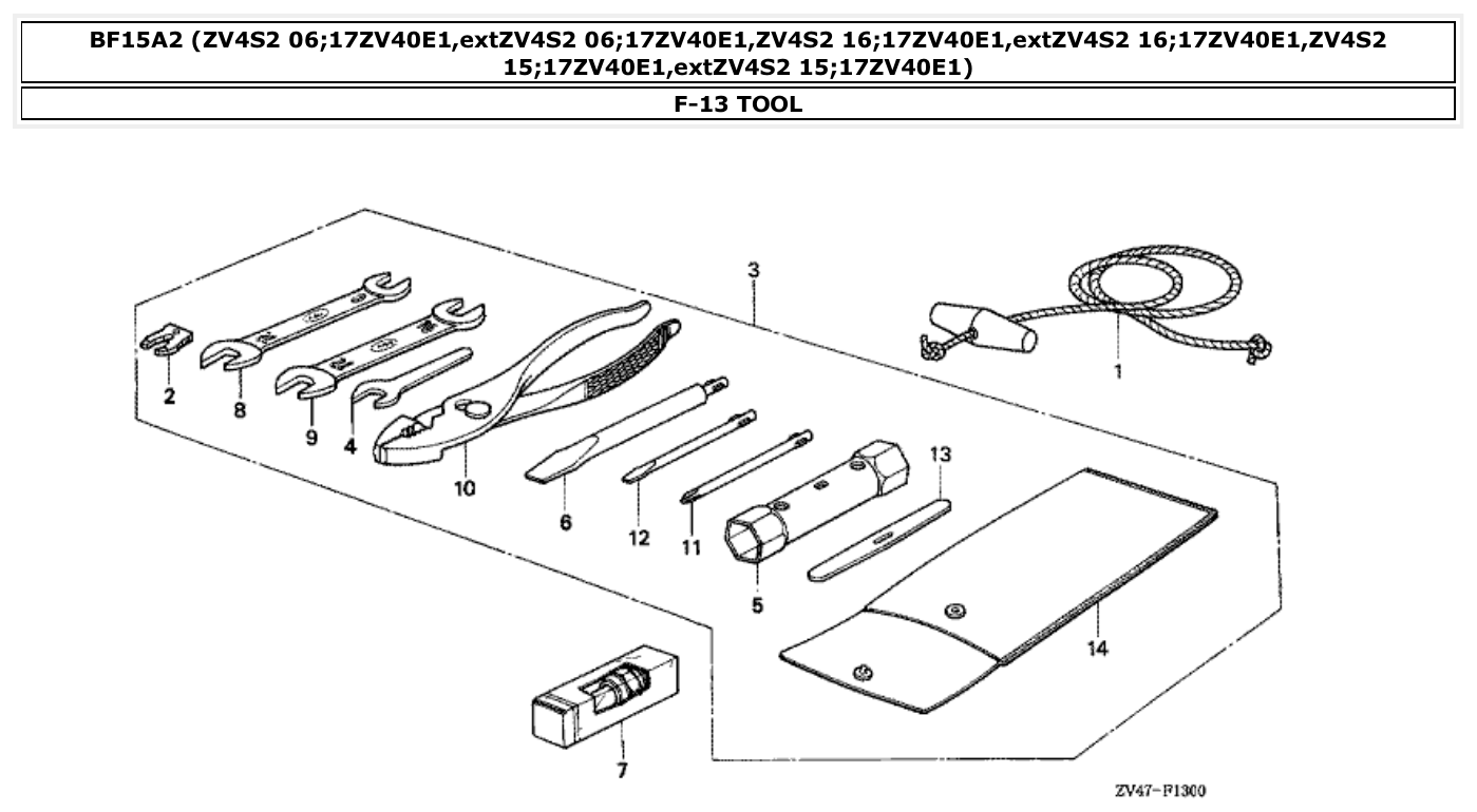 Honda BF15A2 TOOL parts diagram