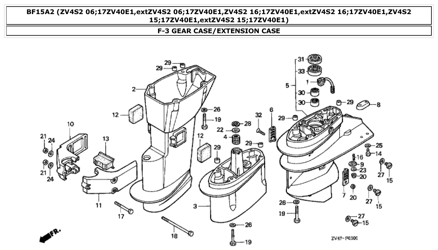 Honda BF15A2 GEAR CASE/EXTENSION CASE parts diagram