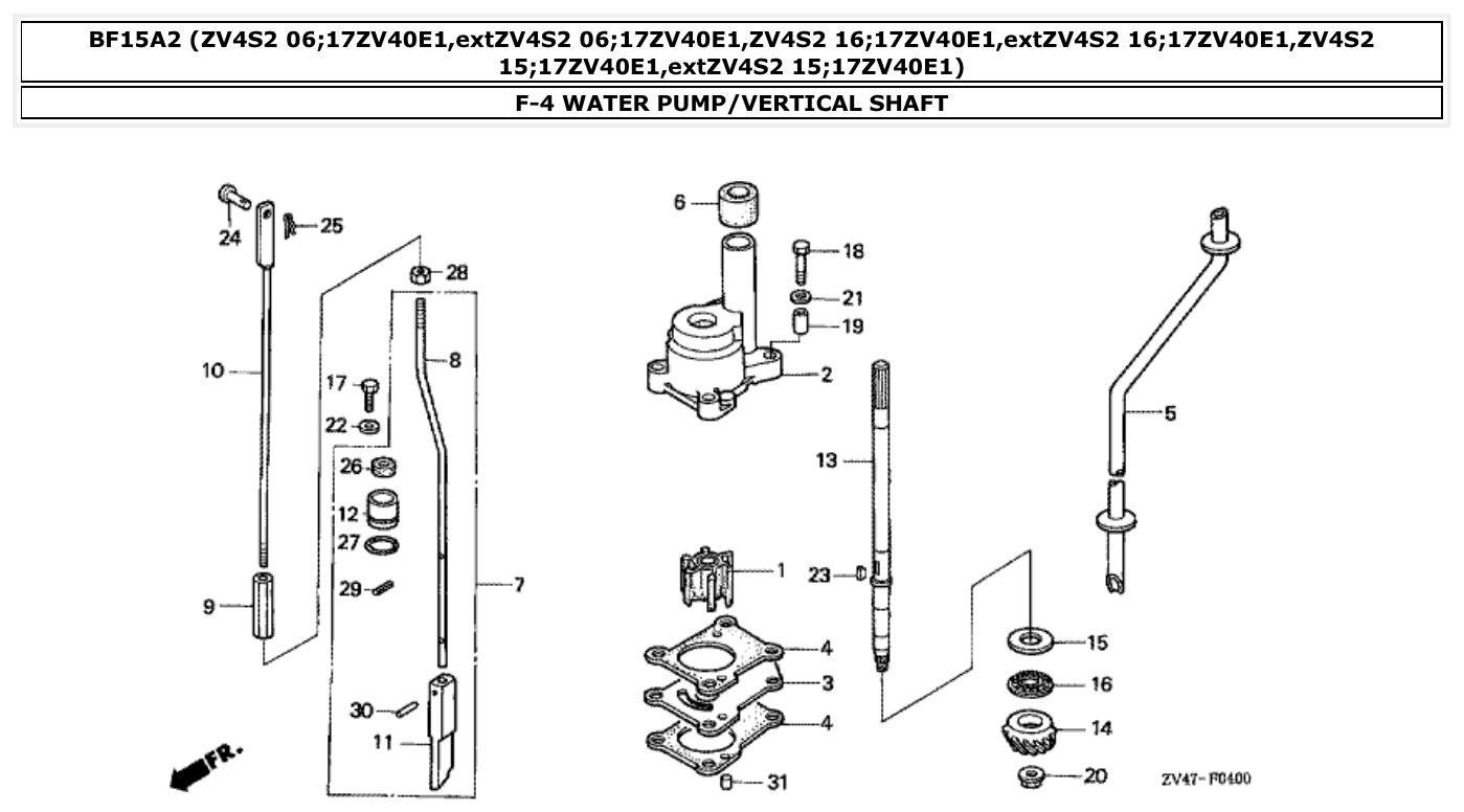 Honda BF15A2 WATER PUMP/VERTICAL SHAFT parts diagram