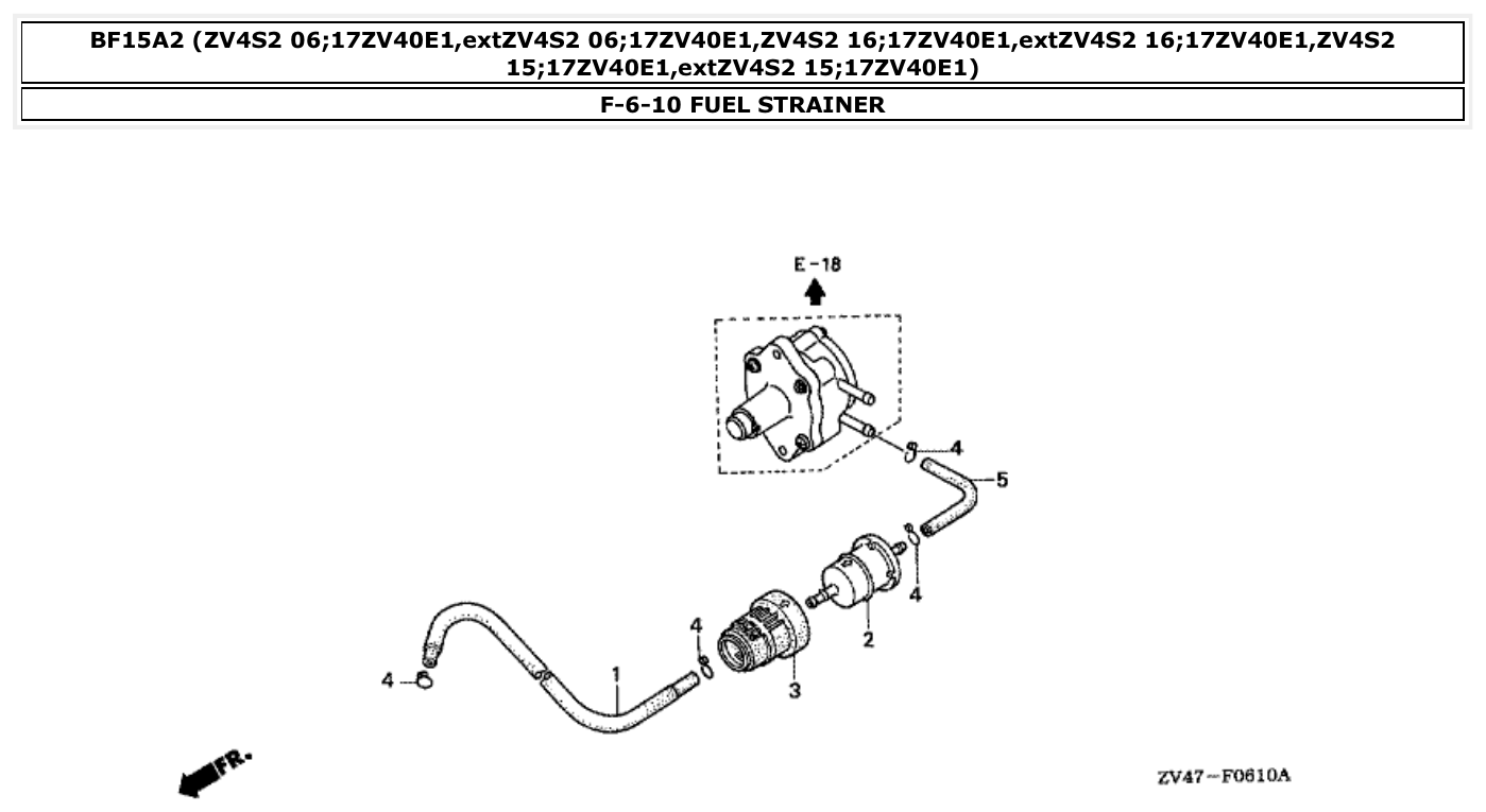 Honda BF15A2 FUEL STRAINER parts diagram
