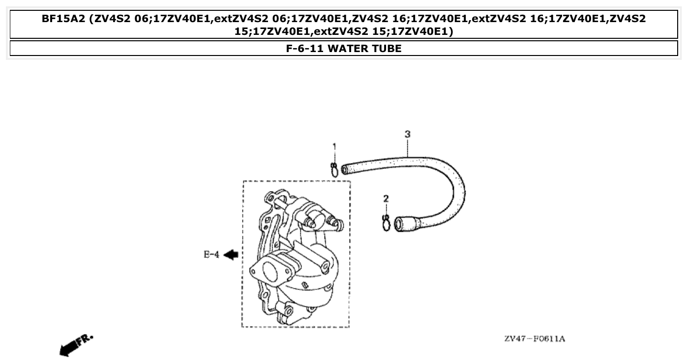 Honda BF15A2 WATER TUBE parts diagram