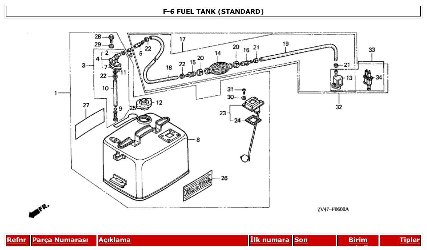 Honda BF15A2 FUEL TANK (STANDARD) parts diagram