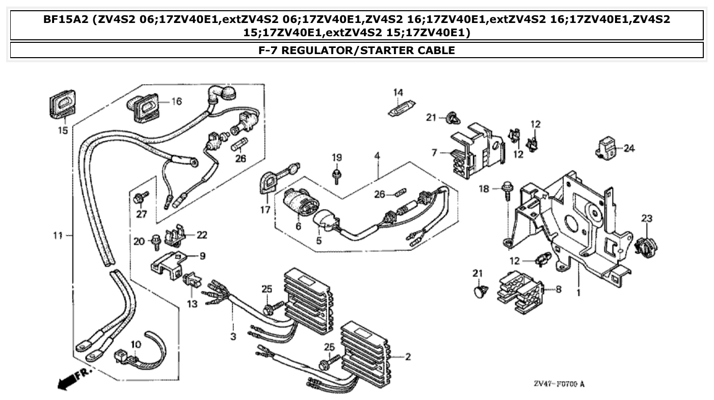 Honda BF15A2 REGULATOR/STARTER CABLE parts diagram
