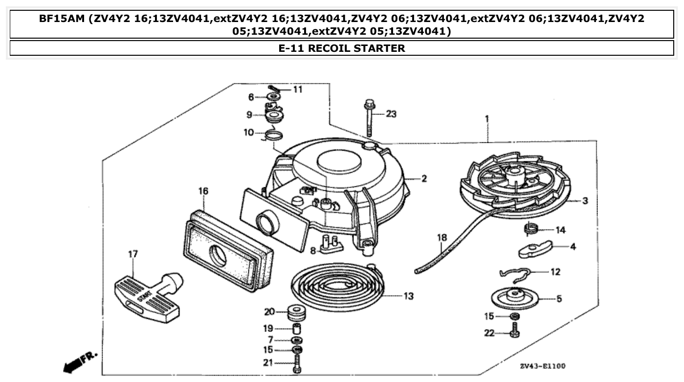 Honda BF15AM RECOIL STARTER parts diagram