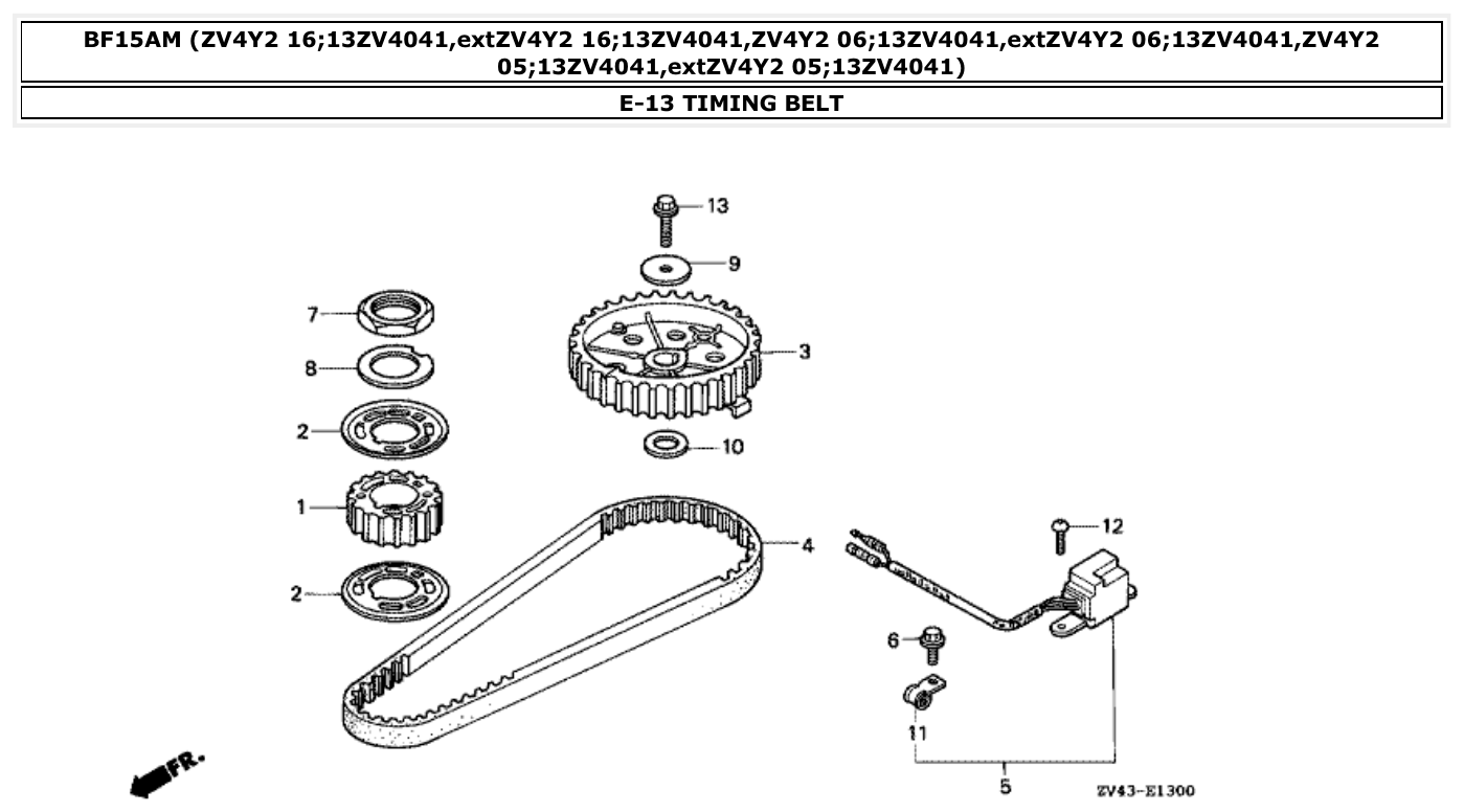 Honda BF15AM TIMING BELT parts diagram