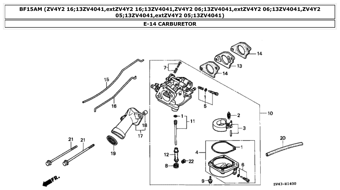 Honda BF15AM CARBURETOR parts diagram