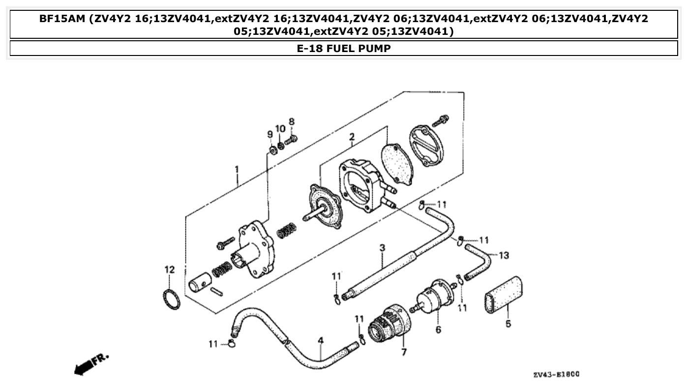 Honda BF15AM FUEL PUMP parts diagram