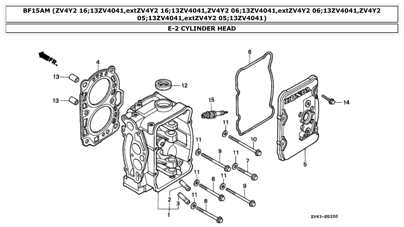 Honda BF15AM CYLINDER HEAD parts diagram