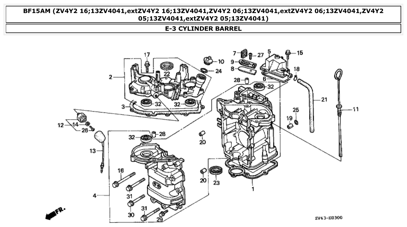 Honda BF15AM CYLINDER BARREL parts diagram