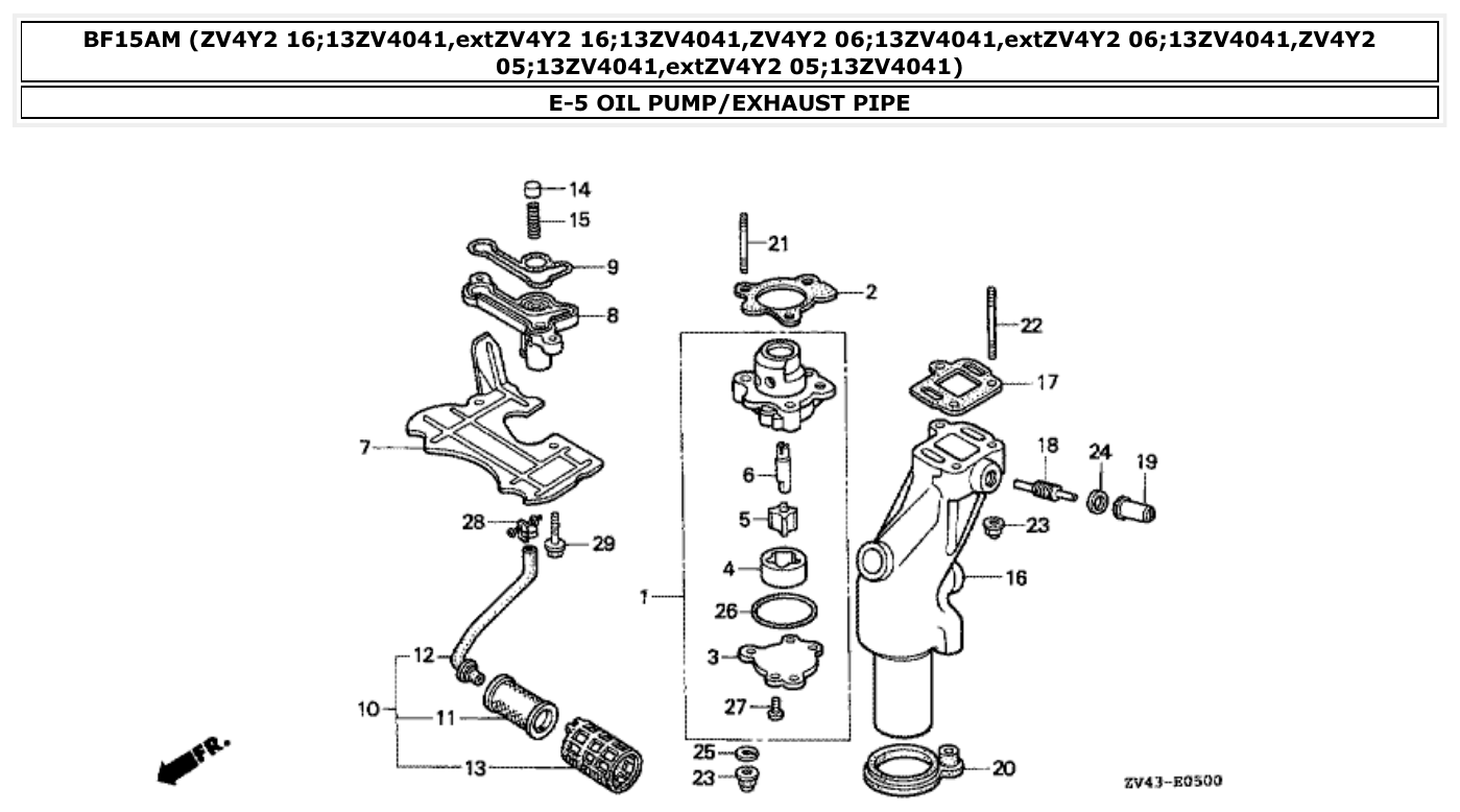 Honda BF15AM OIL PUMP/EXHAUST PIPE parts diagram