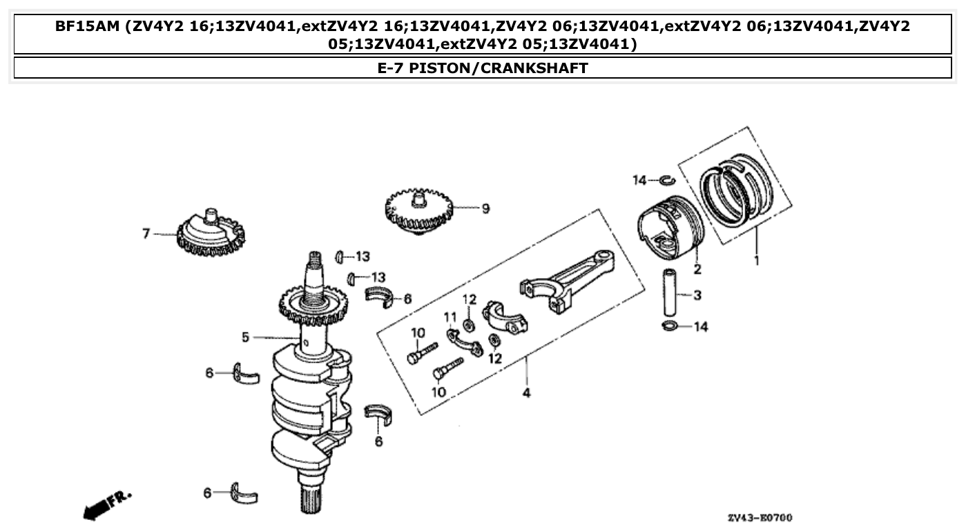 Honda BF15AM PISTON/CRANKSHAFT parts diagram