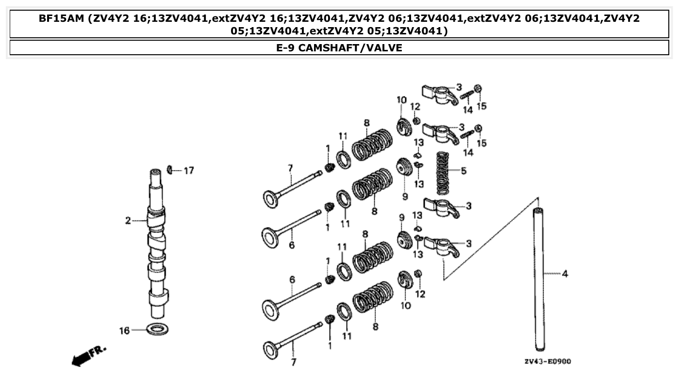 Honda BF15AM CAMSHAFT/VALVE parts diagram