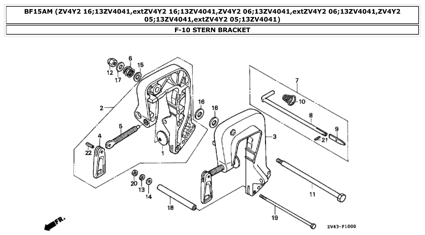 Honda BF15AM STERN BRACKET parts diagram