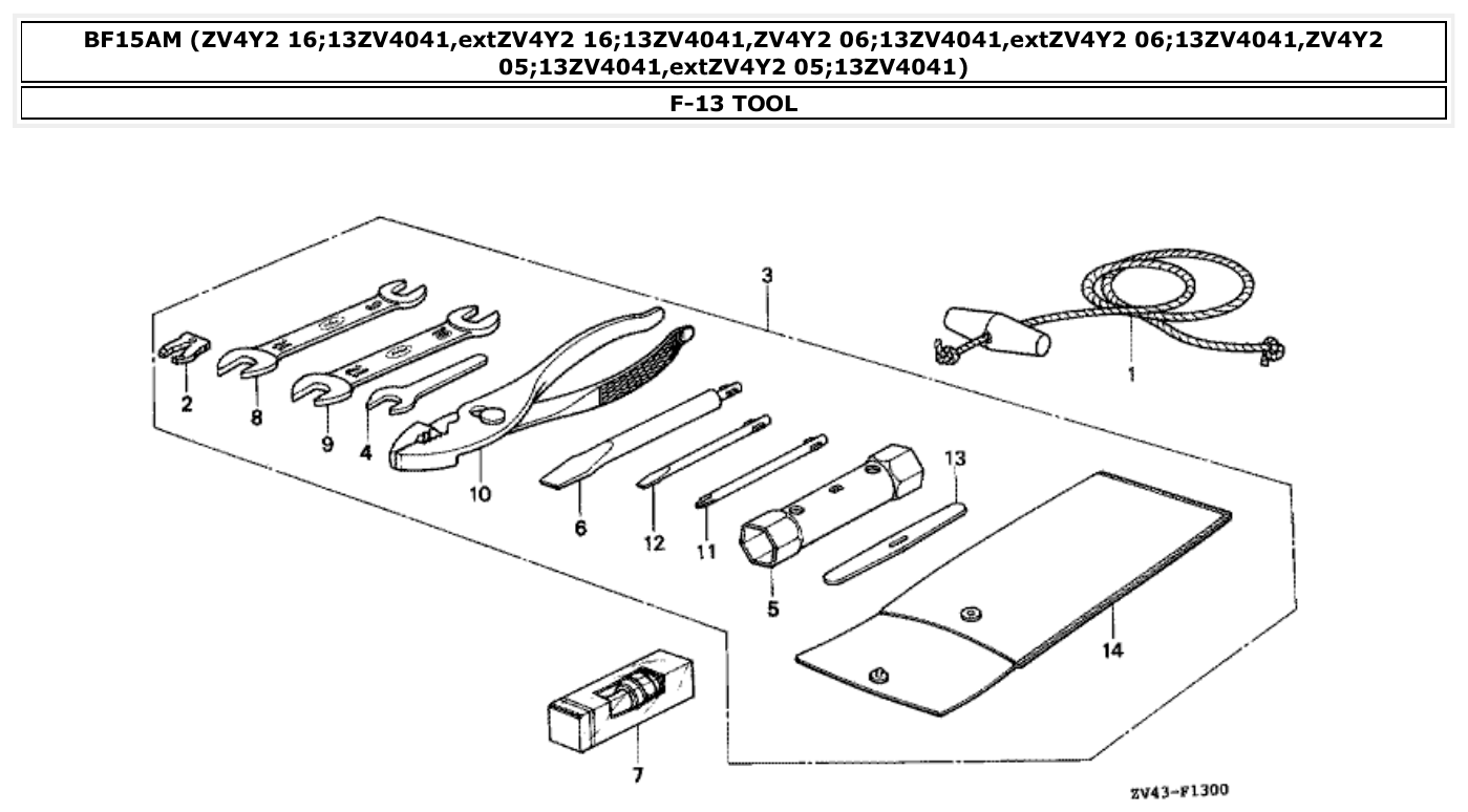 Honda BF15AM TOOL parts diagram