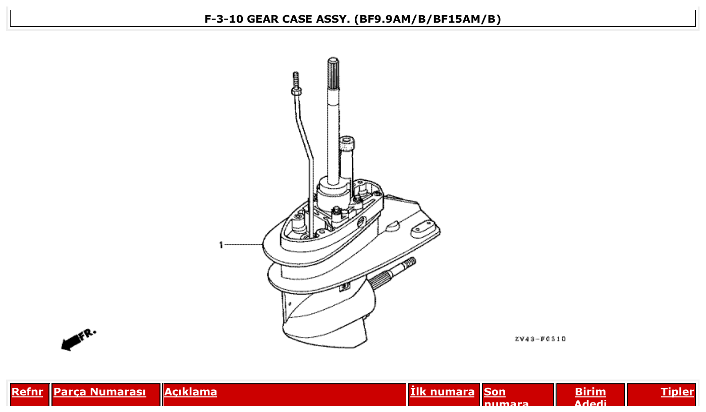 Honda BF15AM GEAR CASE ASSY. (BF9.9AM/B/BF15AM/B) parts diagram