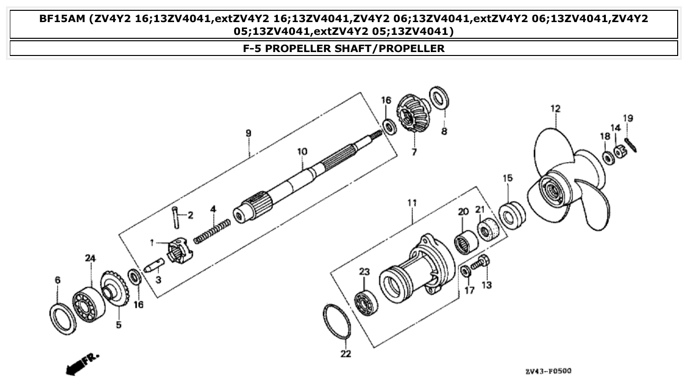 Honda BF15AM PROPELLER SHAFT/PROPELLER parts diagram