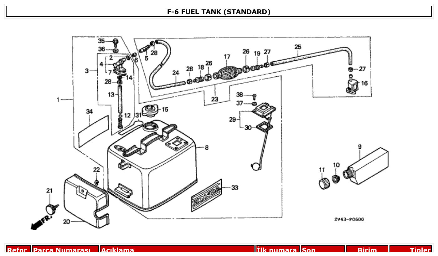 Honda BF15AM FUEL TANK (STANDARD) parts diagram