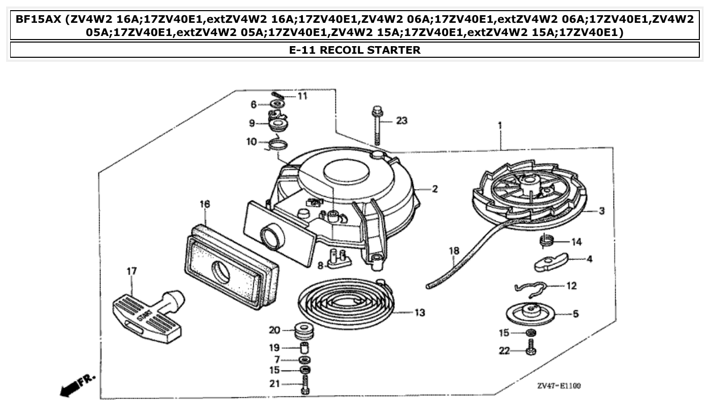 Honda BF15AX RECOIL STARTER parts diagram