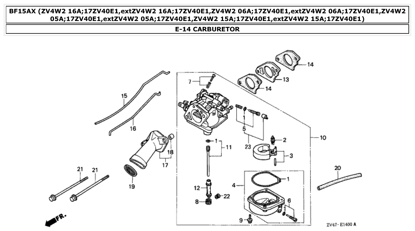 Honda BF15AX CARBURETOR parts diagram