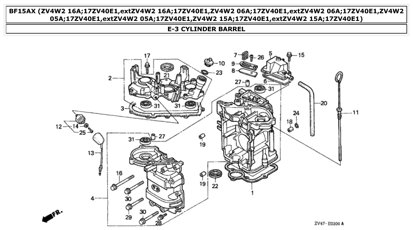 Honda BF15AX CYLINDER BARREL parts diagram