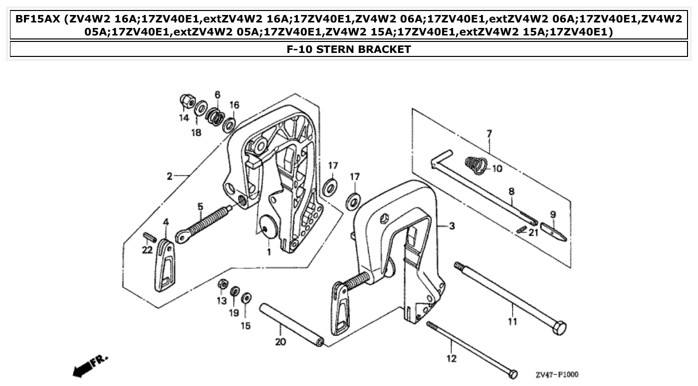 Honda BF15AX STERN BRACKET parts diagram