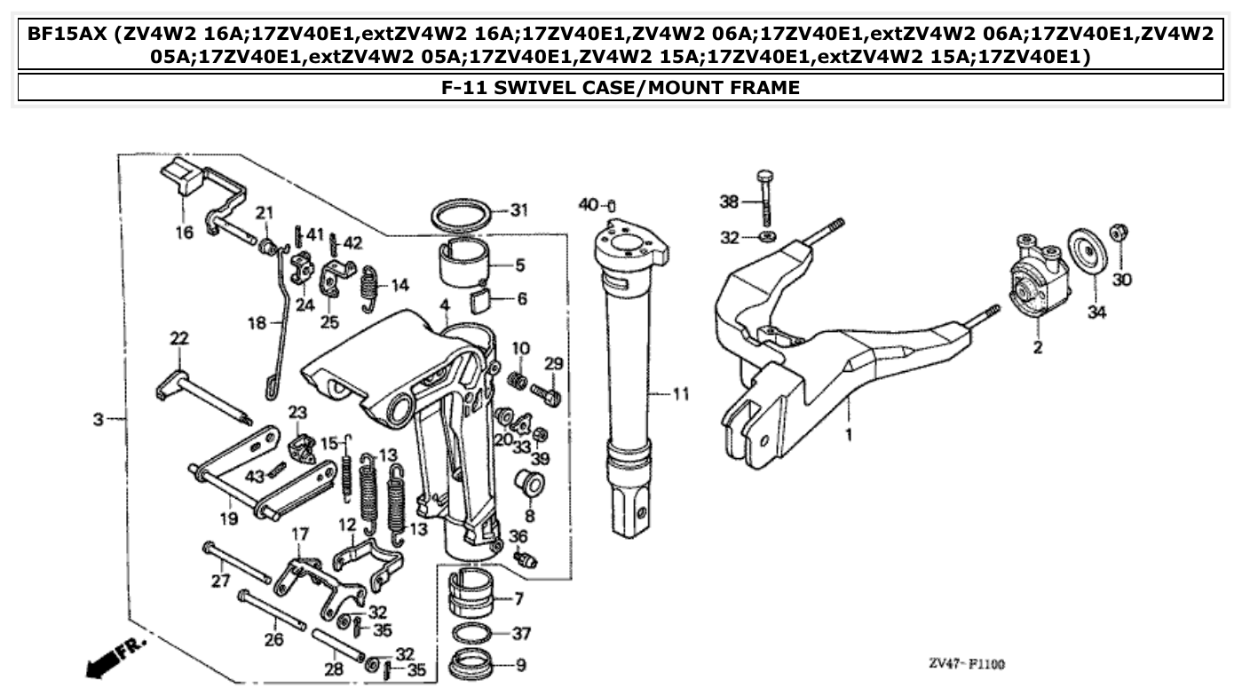 Honda BF15AX SWIVEL CASE/MOUNT FRAME parts diagram