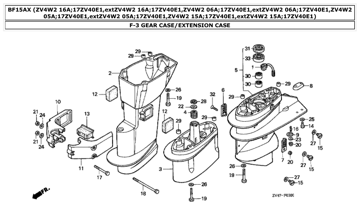 Honda BF15AX GEAR CASE/EXTENSION CASE parts diagram