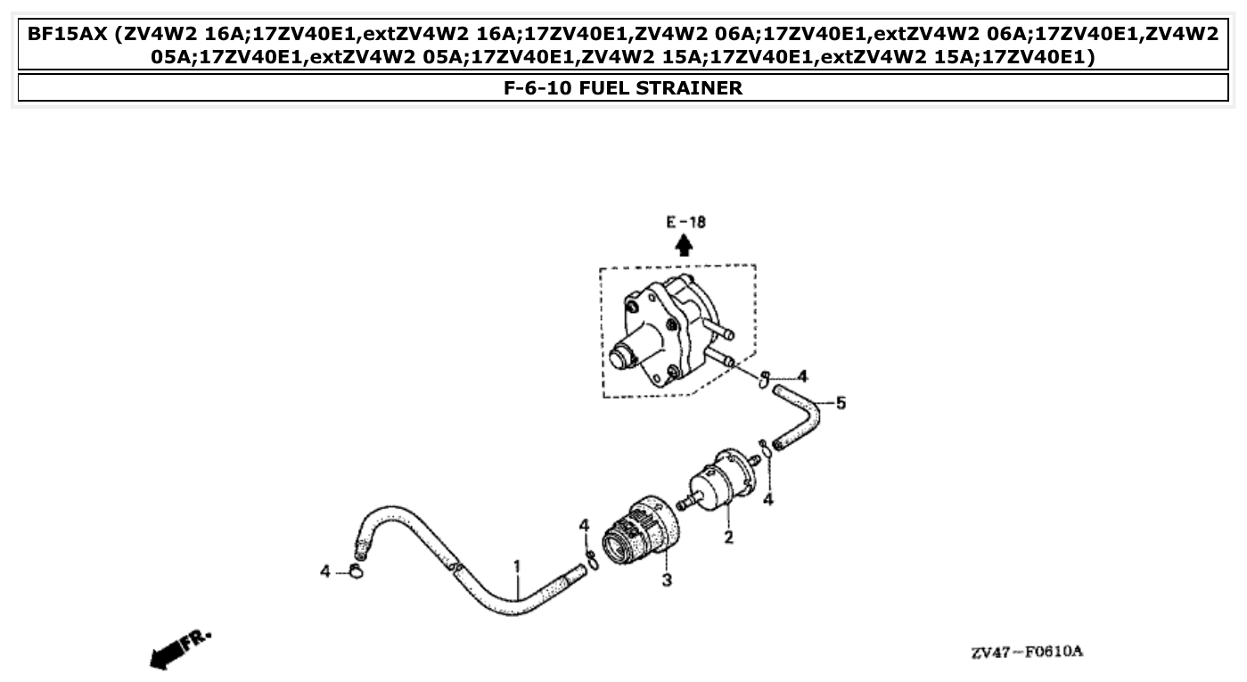 Honda BF15AX FUEL STRAINER parts diagram