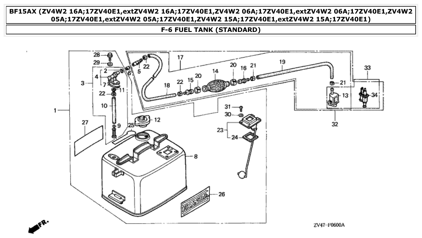 Honda BF15AX FUEL TANK (STANDARD) parts diagram