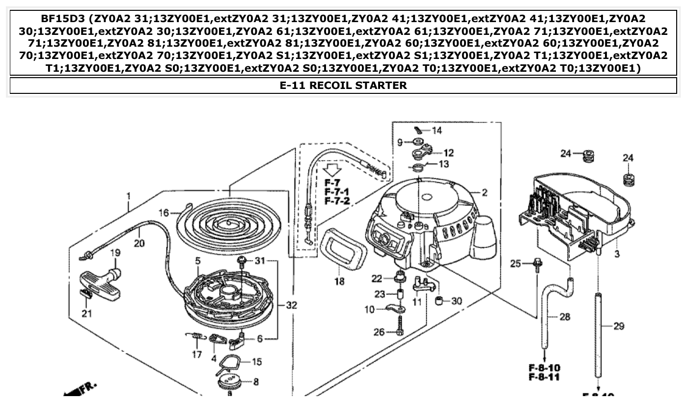 Honda BF15D3 RECOIL STARTER parts diagram