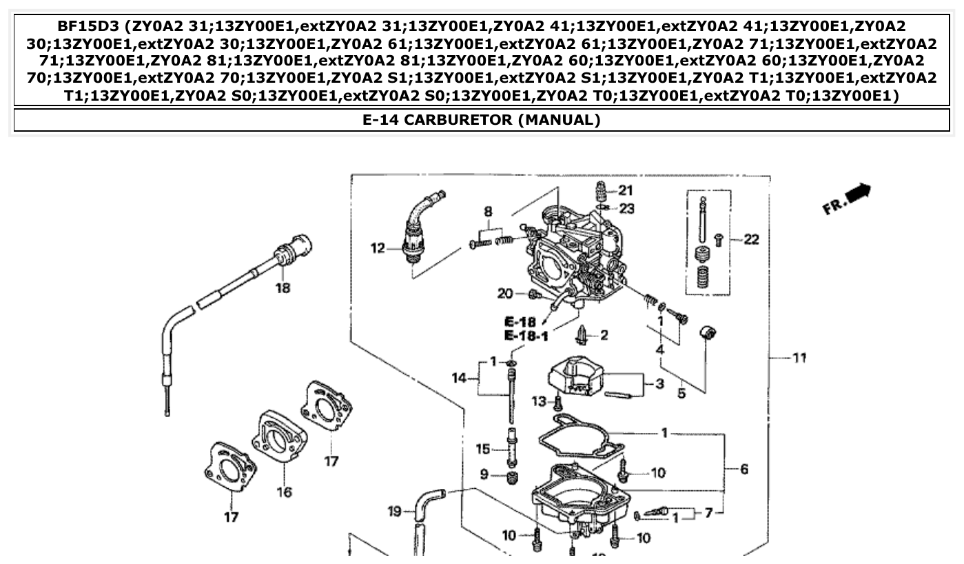 Honda BF15D3 CARBURETOR (MANUAL) parts diagram