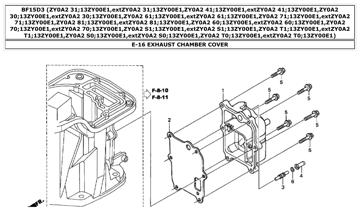 Honda BF15D3 EXHAUST CHAMBER COVER parts diagram