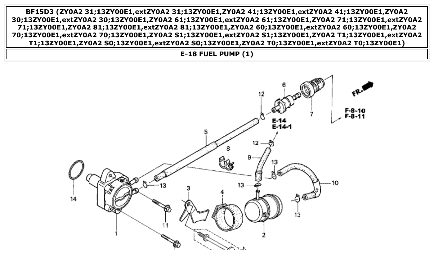 Honda BF15D3 FUEL PUMP (1) parts diagram
