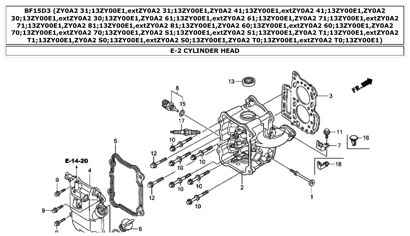 Honda BF15D3 CYLINDER HEAD parts diagram