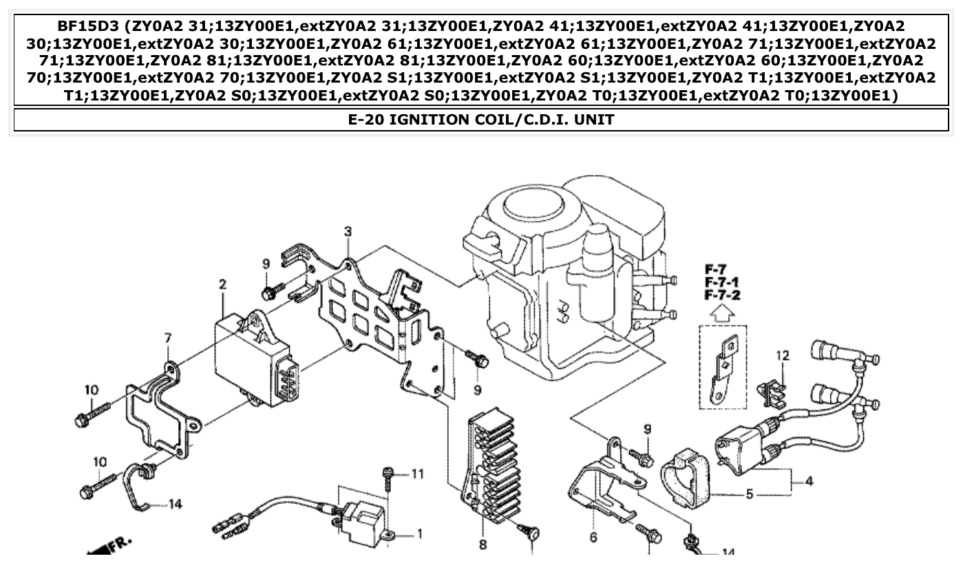 Honda BF15D3 IGNITION COIL/C.D.I. UNIT parts diagram