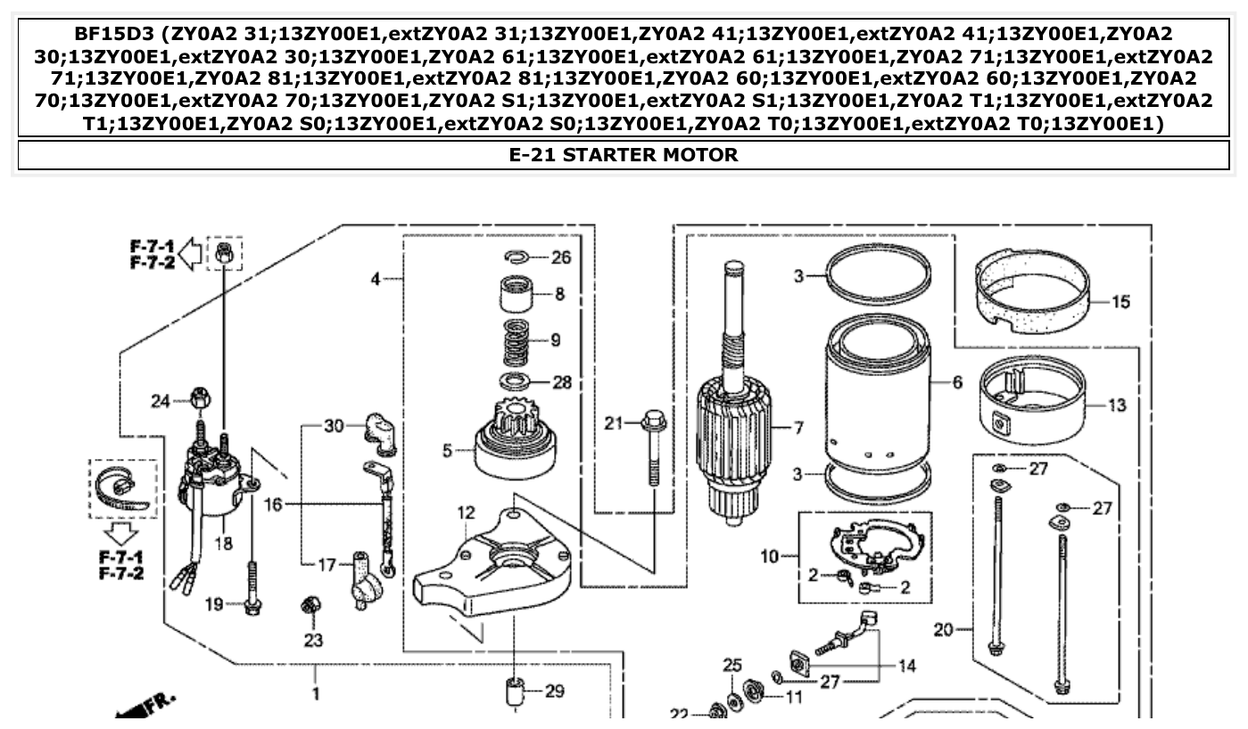 Honda BF15D3 STARTER MOTOR parts diagram