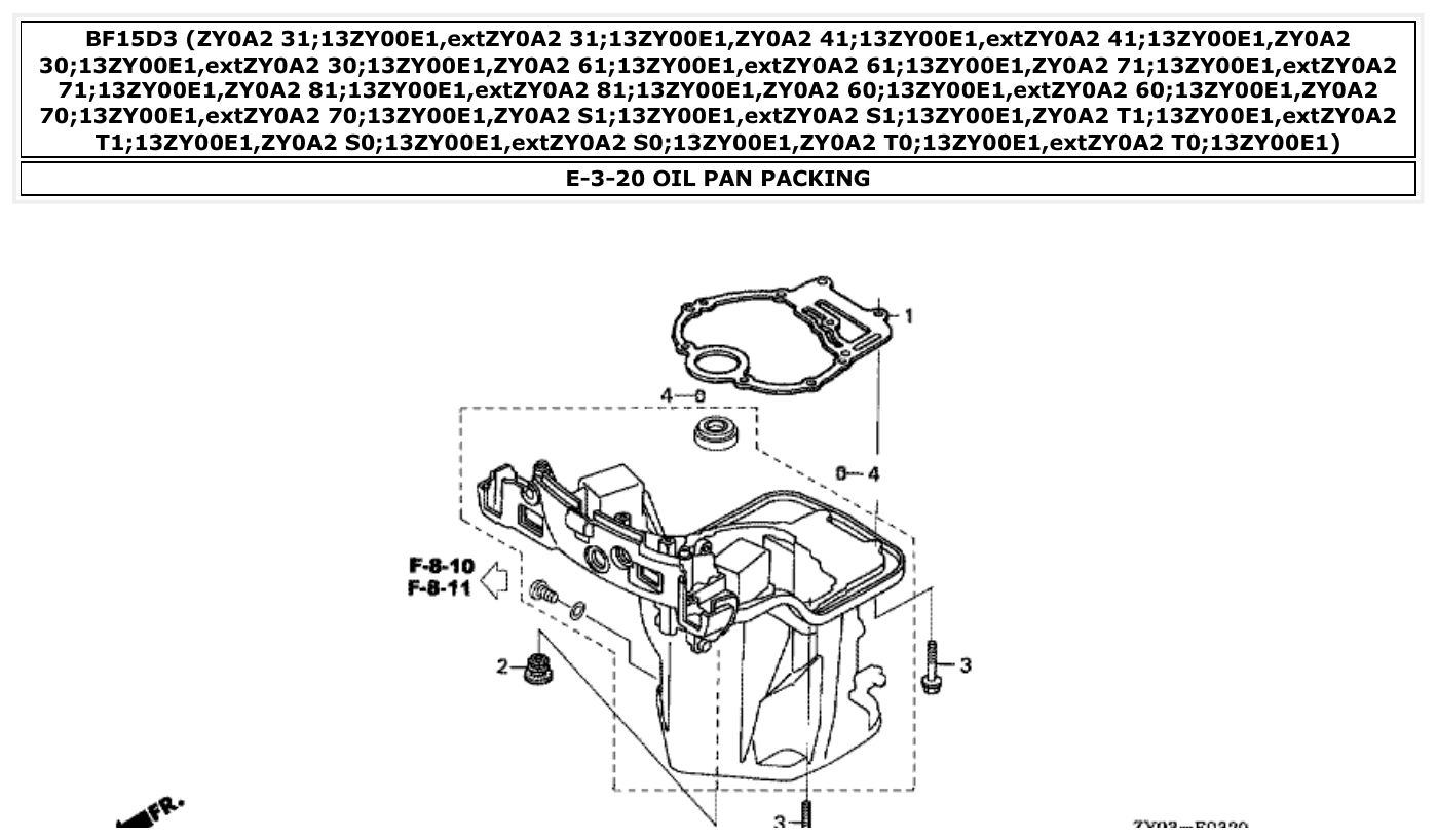 Honda BF15D3 OIL PAN PACKING parts diagram